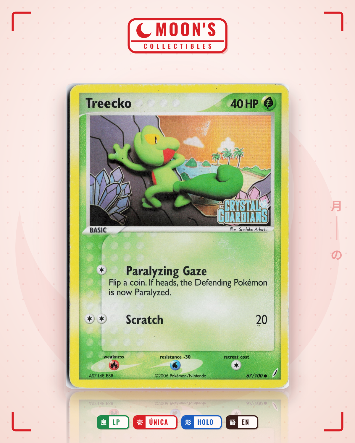 Carta Pokémon Treecko · Crystal Guardians #67/100 (LP) — pieza única en Moon's Collectibles México