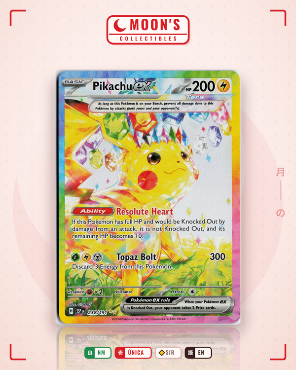 Carta Pokémon Pikachu ex · Surging Sparks #238/191 (NM) — pieza única en Moon's Collectibles México