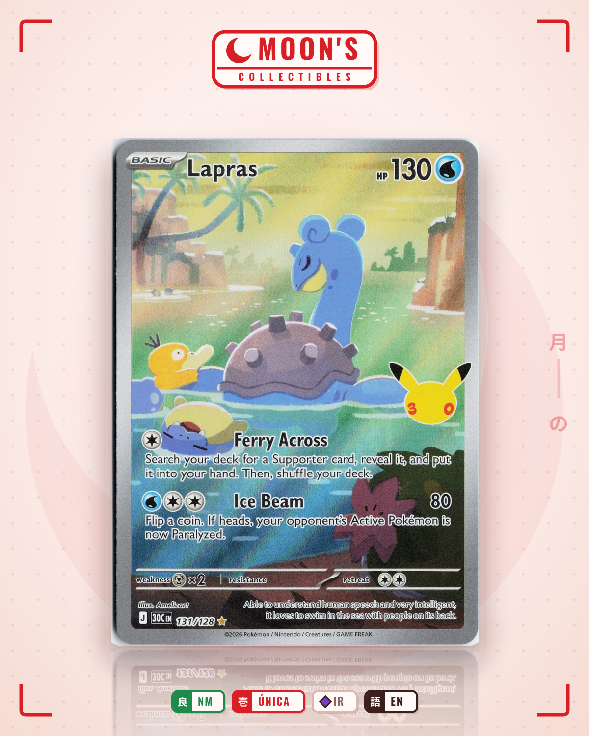 Carta Pokémon Lapras · 30th Celebration #131/128 (NM) — pieza única en Moon's Collectibles México