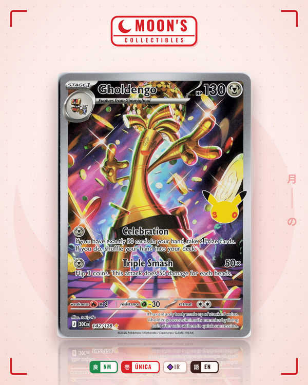 Carta Pokémon Gholdengo · 30th Celebration #142/128 (NM) — pieza única en Moon's Collectibles México