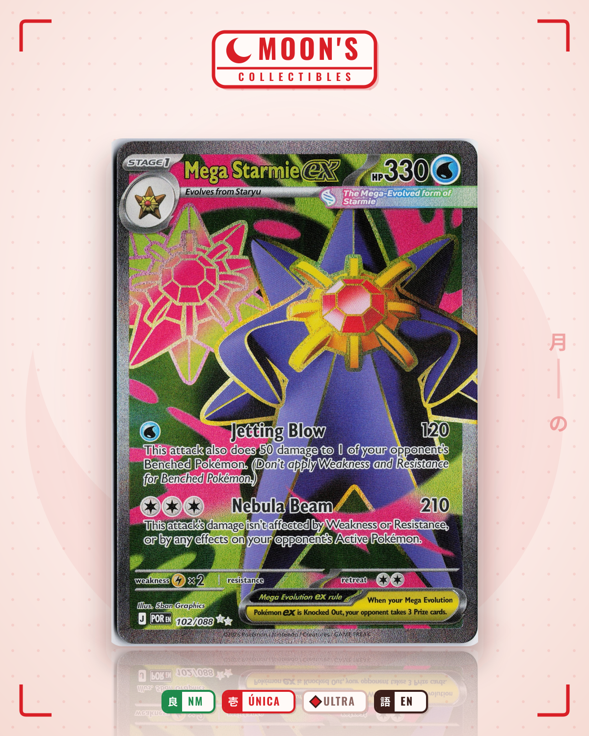 Carta Pokémon Mega Starmie ex · Perfect Order #102/088 (NM) — pieza única en Moon's Collectibles México