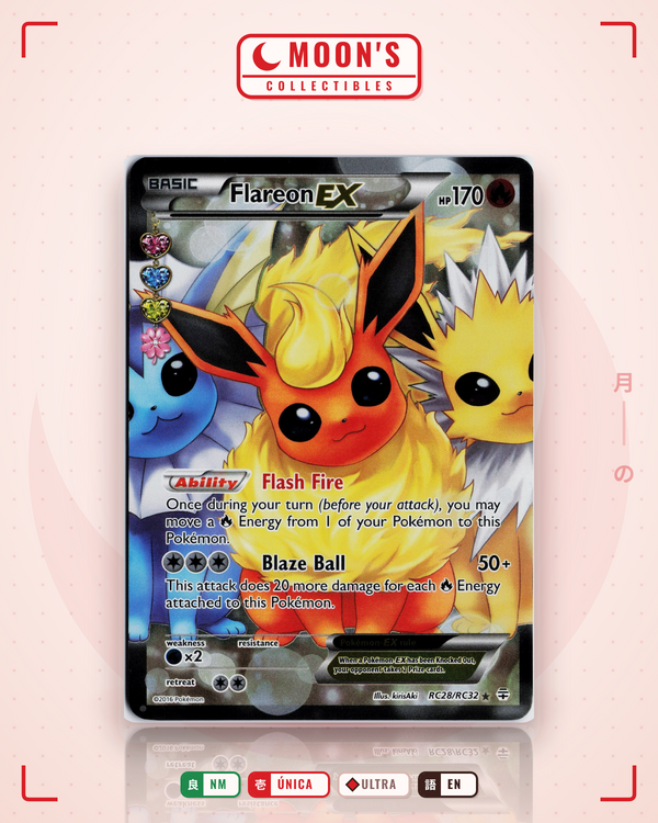 Carta Pokémon Flareon-EX · Generations #RC28/RC32 (NM) — pieza única en Moon's Collectibles México