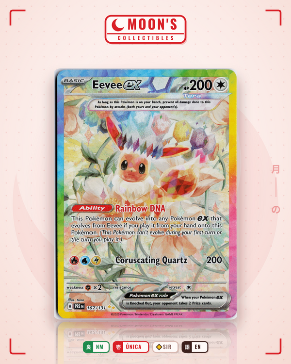 Carta Pokémon Eevee ex · Prismatic Evolutions #167/131 (NM) — pieza única en Moon's Collectibles México