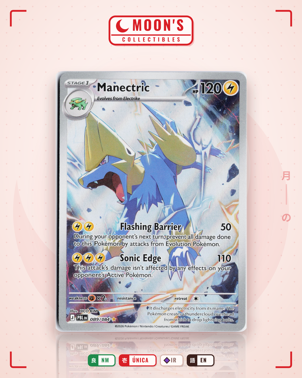 Carta Pokémon Manectric · Pitch Black #089/084 (NM) — pieza única en Moon's Collectibles México