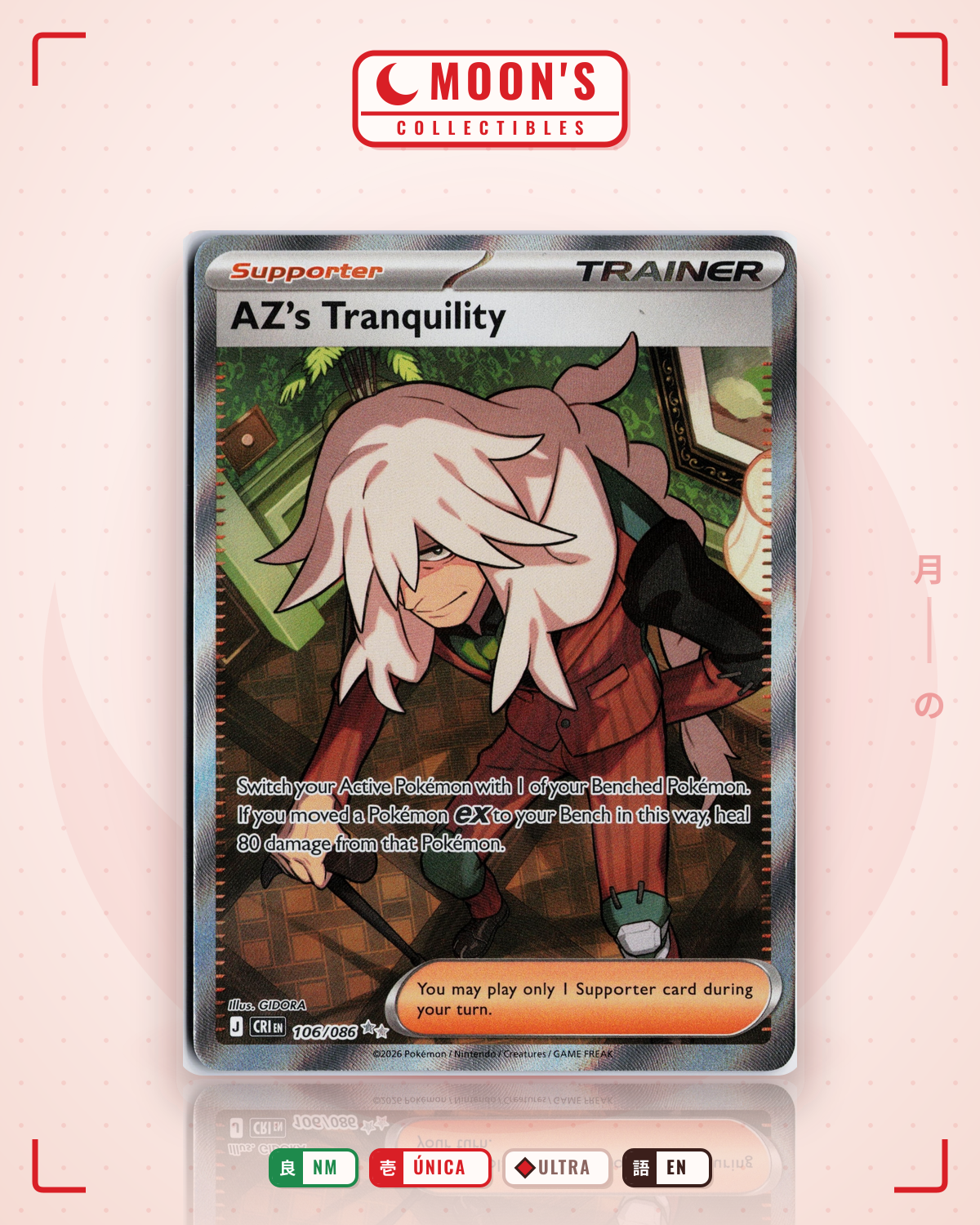 Carta Pokémon AZ's Tranquility · Chaos Rising #106/086 (NM) — pieza única en Moon's Collectibles México
