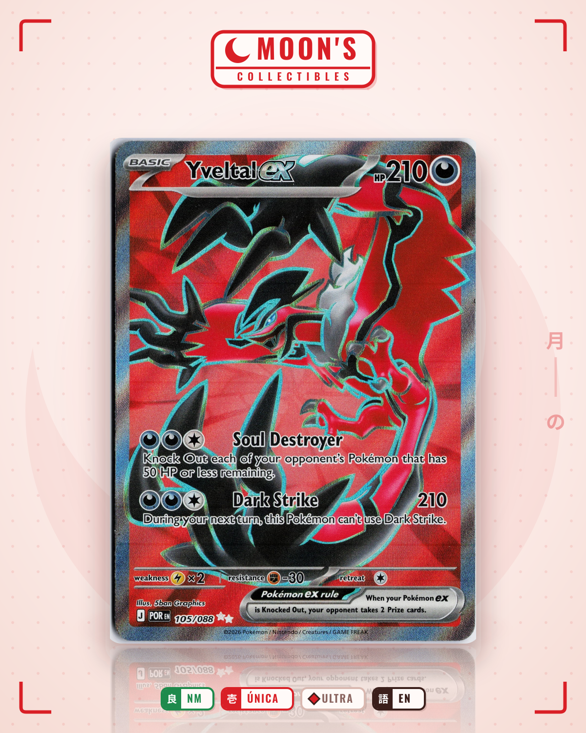 Carta Pokémon Yveltal ex · Perfect Order #105/088 (NM) — pieza única en Moon's Collectibles México