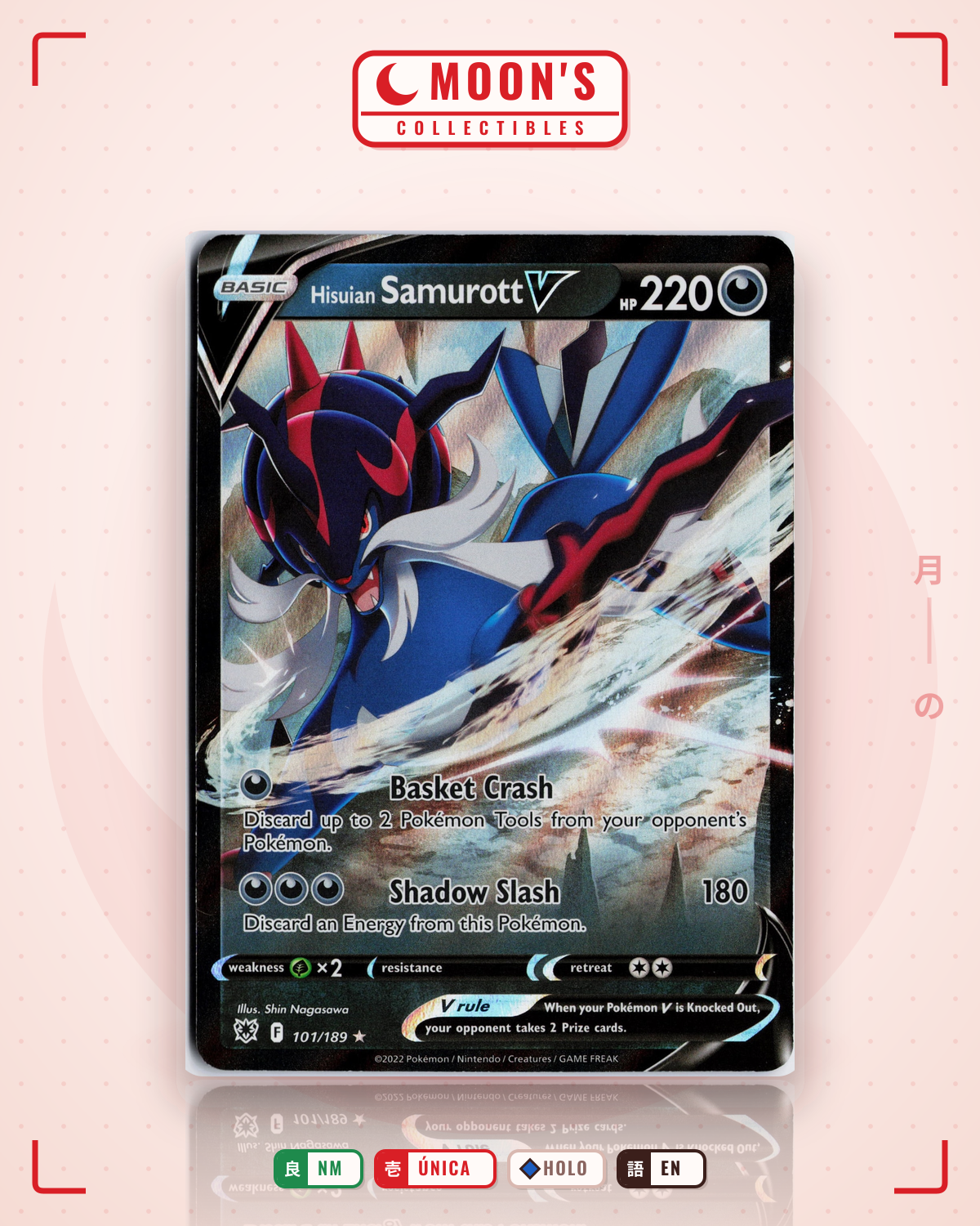 Carta Pokémon Hisuian Samurott V · Astral Radiance #101/189 (NM) — pieza única en Moon's Collectibles México