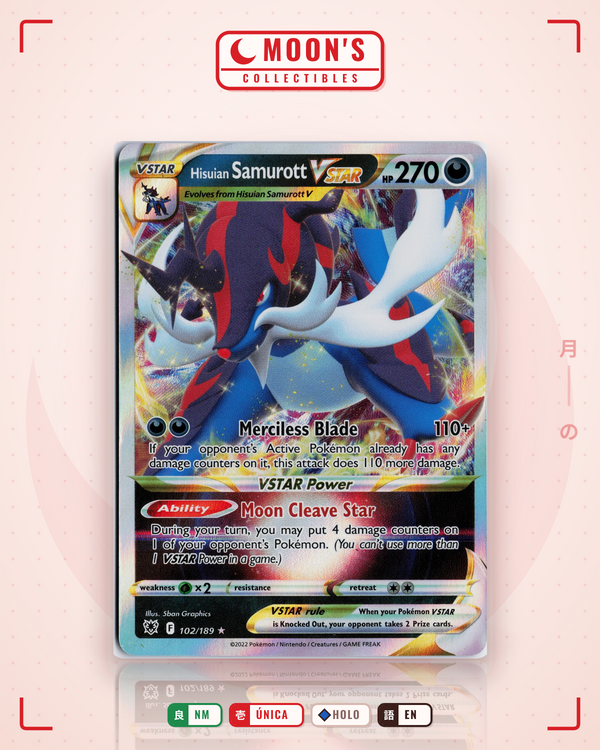 Carta Pokémon Hisuian Samurott VSTAR · Astral Radiance #102/189 (NM) — pieza única en Moon's Collectibles México