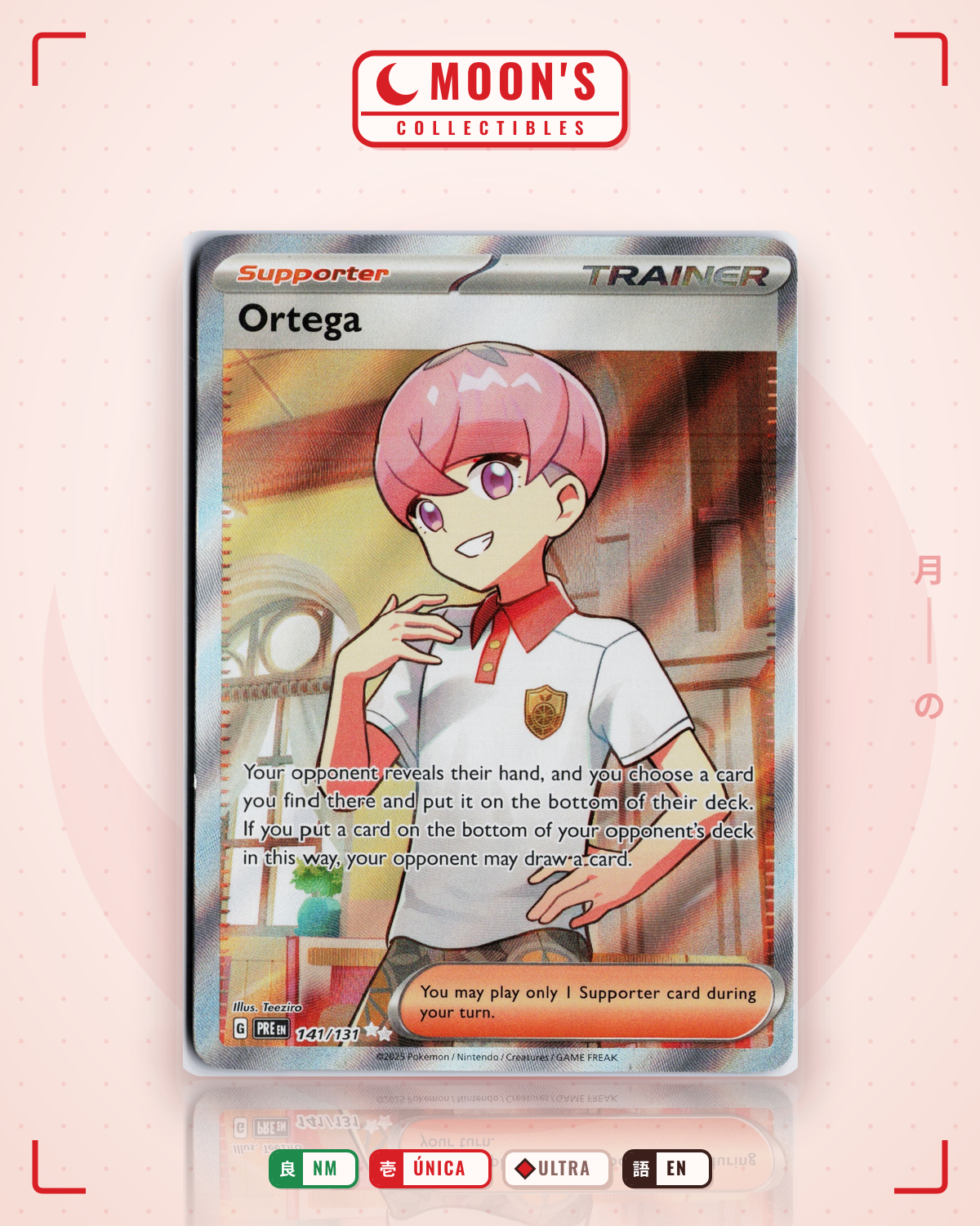 Carta Pokémon Ortega · Prismatic Evolutions #141/131 (NM) — pieza única en Moon's Collectibles México