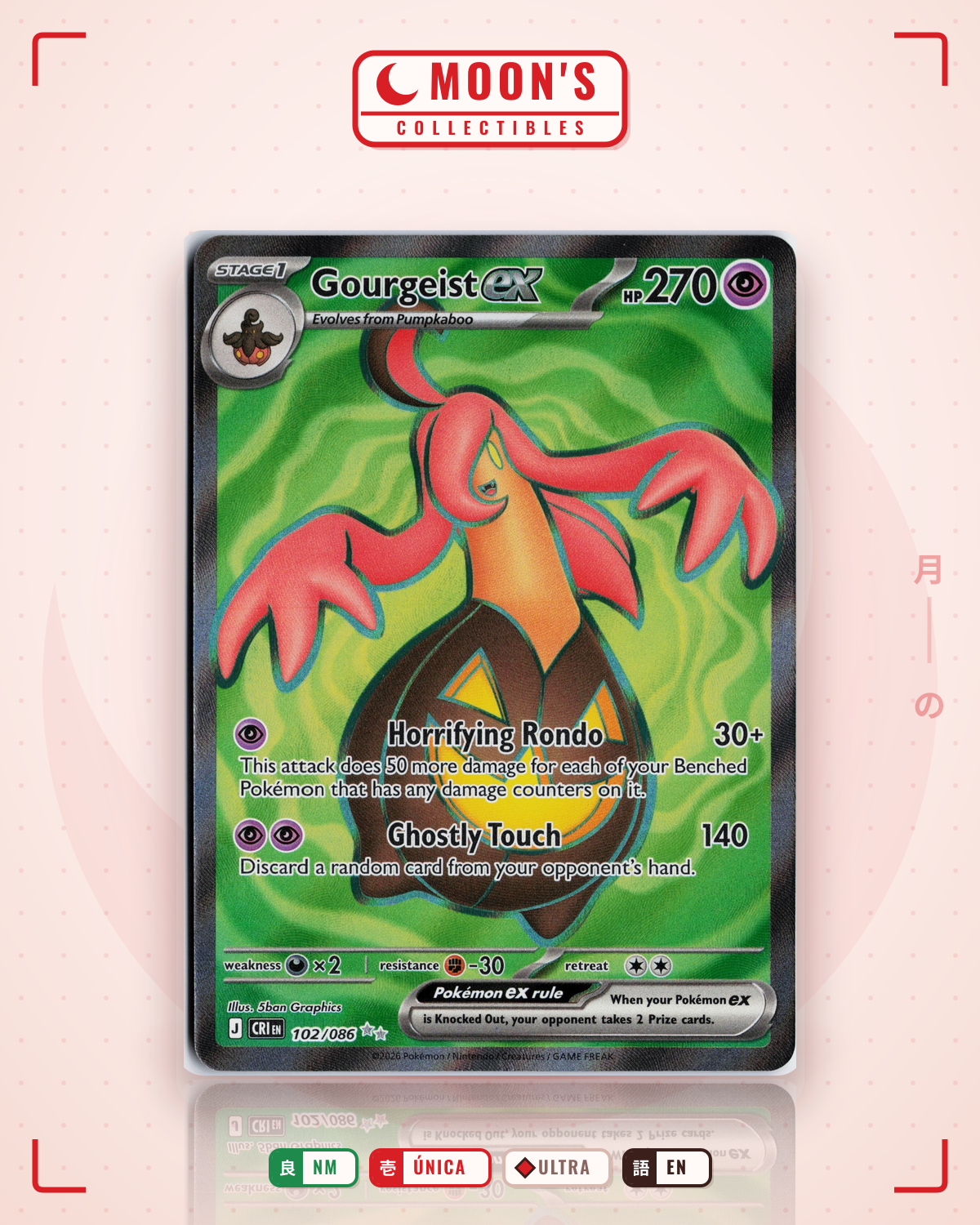Carta Pokémon Gourgeist ex · Chaos Rising #102/086 (NM) — pieza única en Moon's Collectibles México
