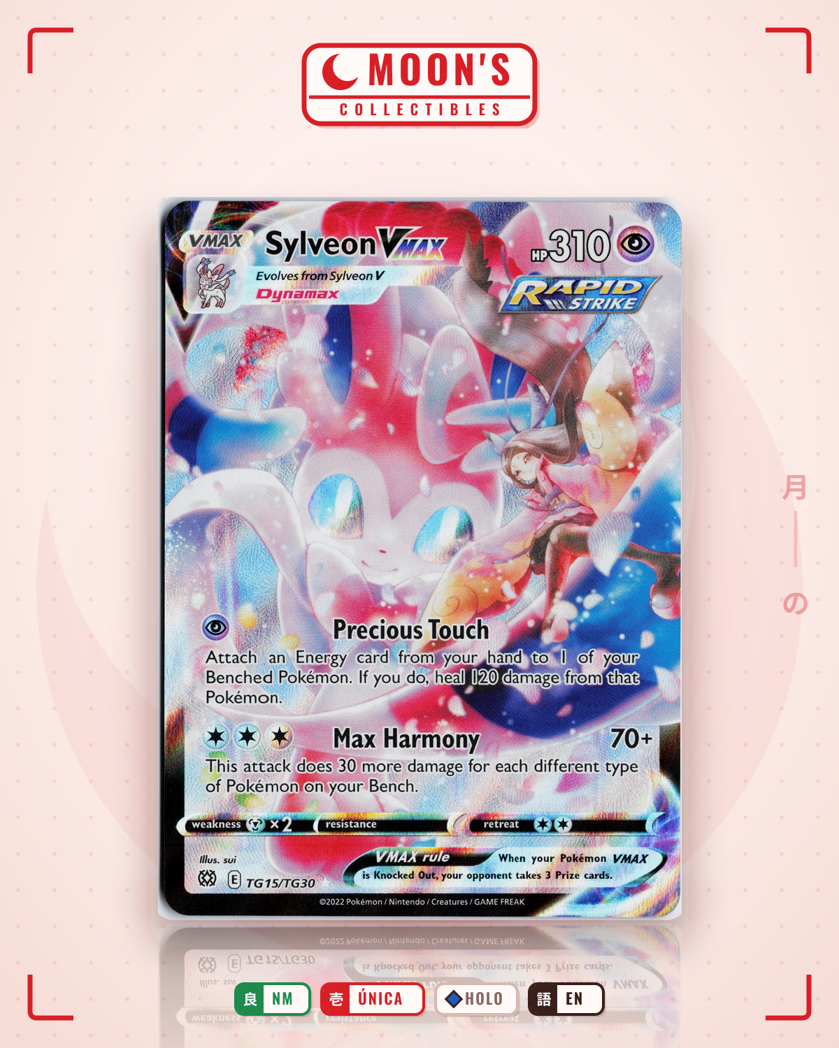 Carta Pokémon Sylveon VMAX · Brilliant Stars Trainer Gallery #TG15/TG30 (NM) — pieza única en Moon's Collectibles México