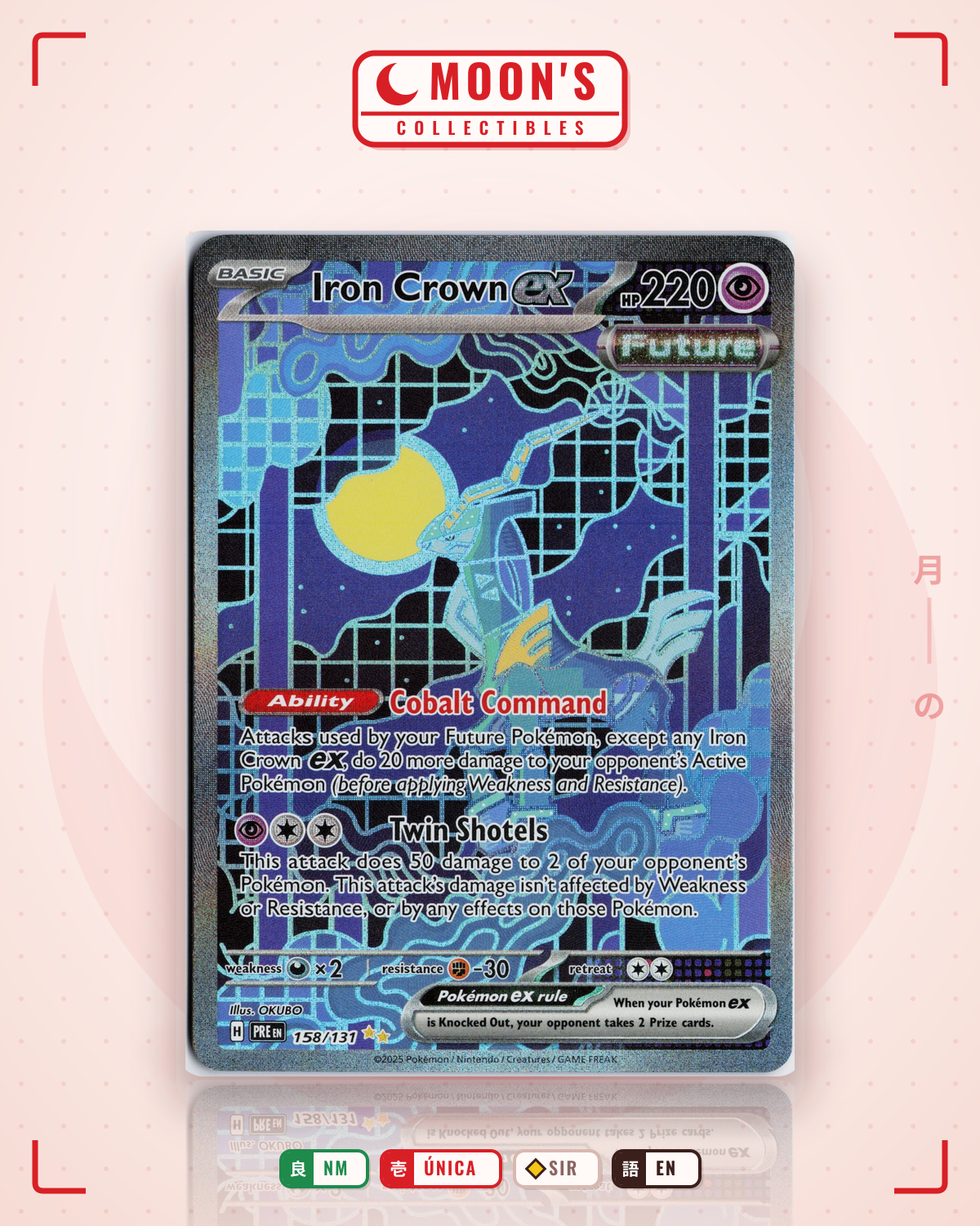 Carta Pokémon Iron Crown ex · Prismatic Evolutions #158/131 (NM) — pieza única en Moon's Collectibles México