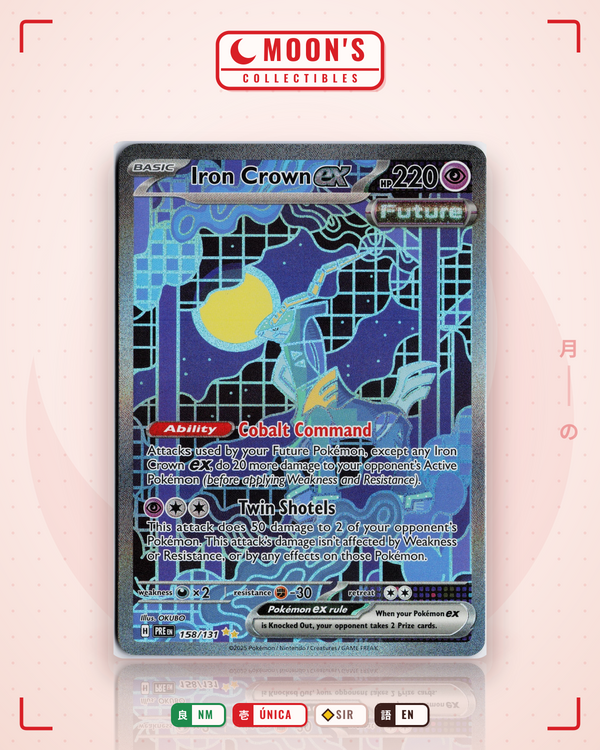 Carta Pokémon Iron Crown ex · Prismatic Evolutions #158/131 (NM) — pieza única en Moon's Collectibles México