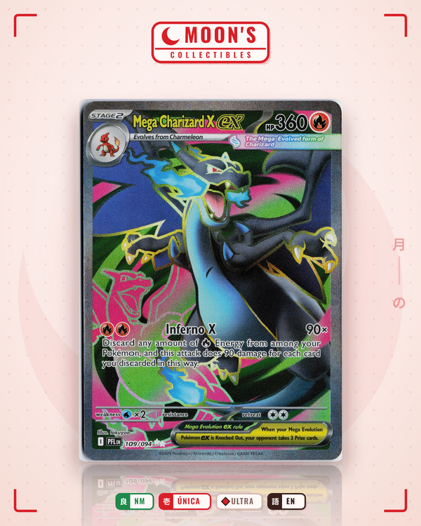 Carta Pokémon Mega Charizard X ex · Phantasmal Flames #109/094 (NM) — pieza única en Moon's Collectibles México