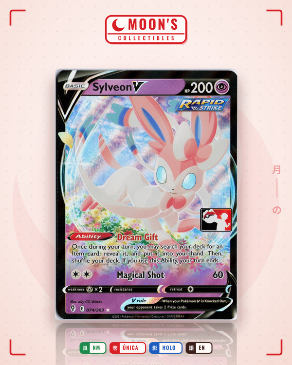Carta Pokémon Sylveon V · Evolving Skies #074/203 (NM) — pieza única en Moon's Collectibles México