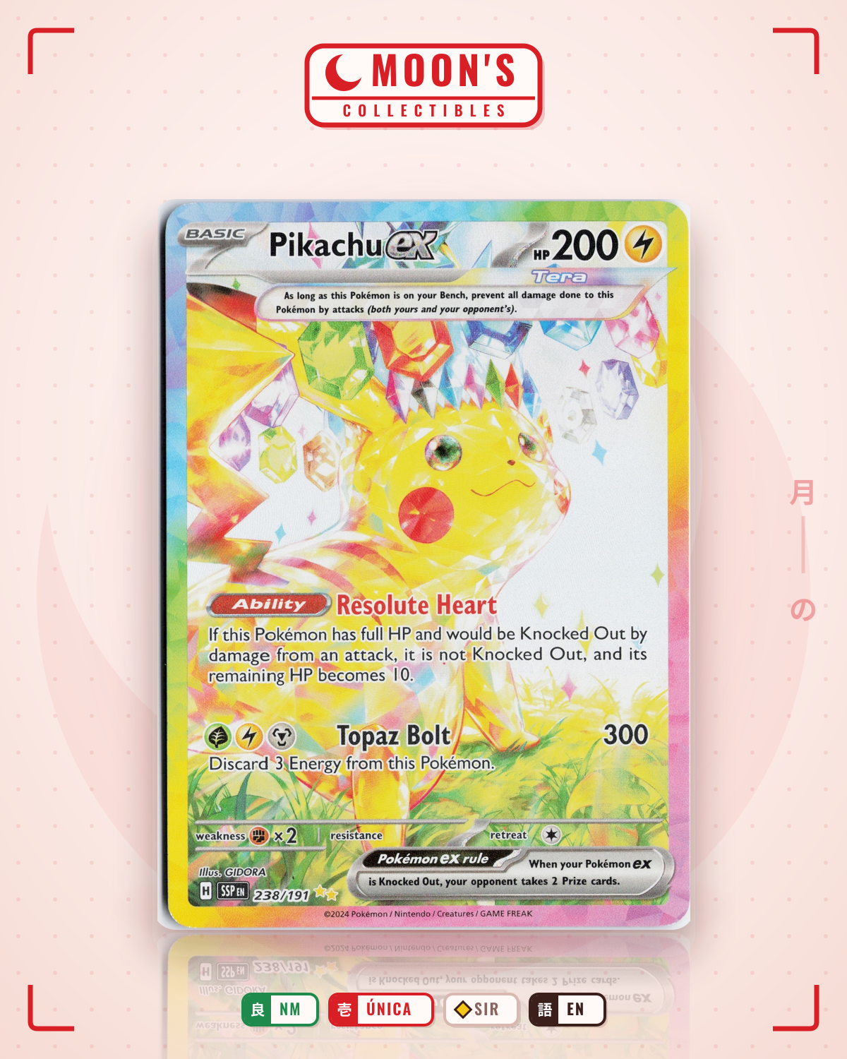 Carta Pokémon Pikachu ex · Surging Sparks #238/191 (NM) — pieza única en Moon's Collectibles México