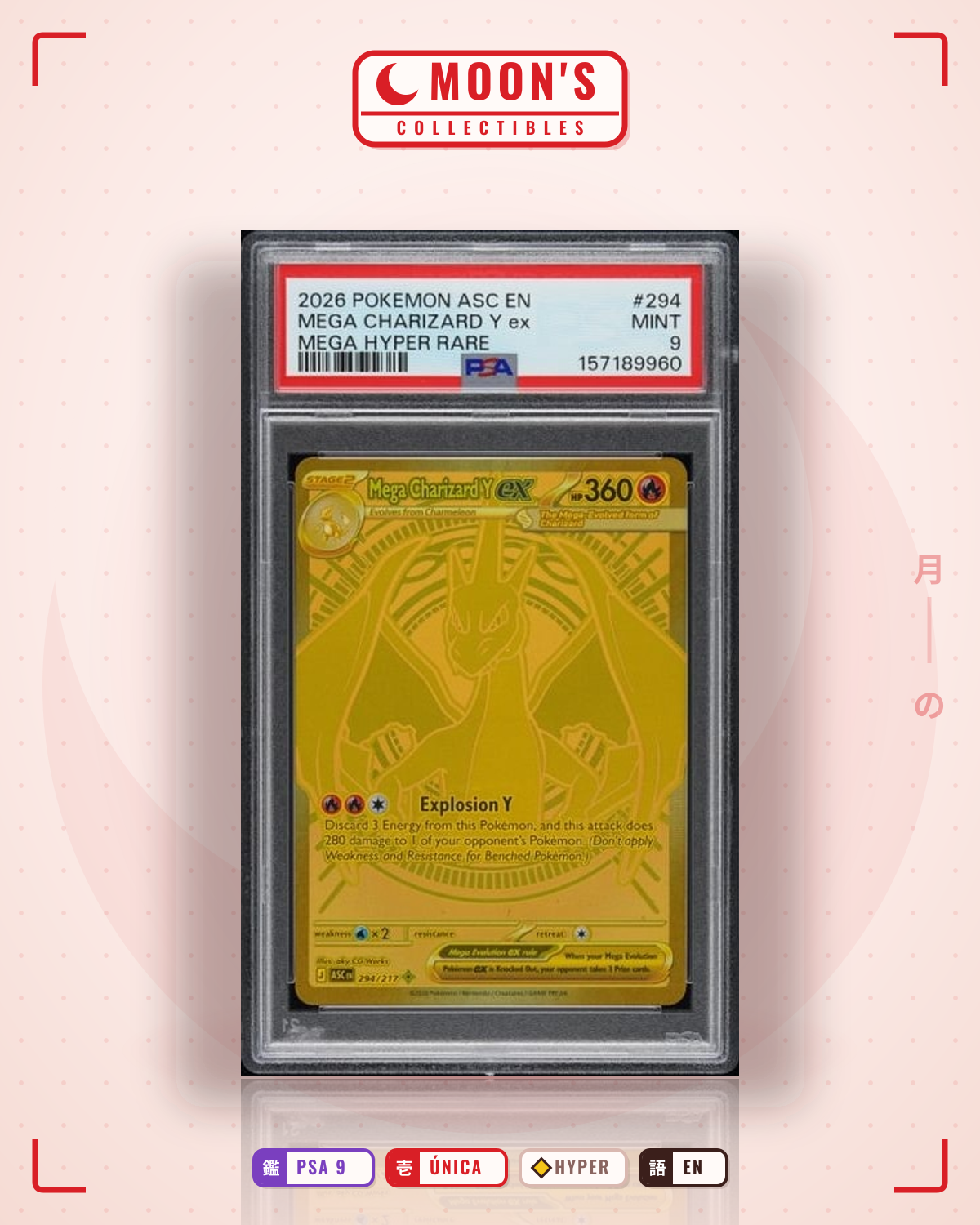 Carta Pokémon Mega Charizard Y ex · Ascended Heroes #294/217 (PSA 9) — pieza única en Moon's Collectibles México
