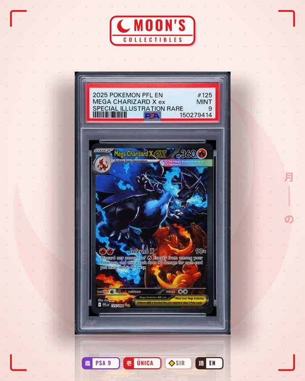 Carta Pokémon Mega Charizard X ex · Phantasmal Flames #125/094 (PSA 9) — pieza única en Moon's Collectibles México