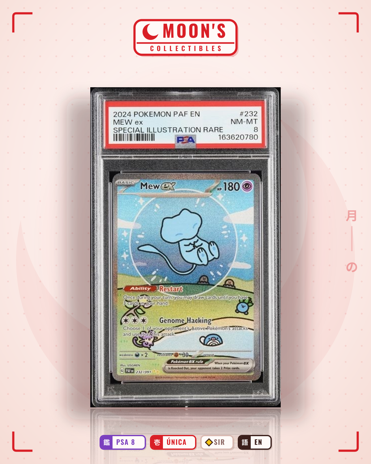 Carta Pokémon Mew ex · Paldean Fates #232/091 (PSA 8) — pieza única en Moon's Collectibles México