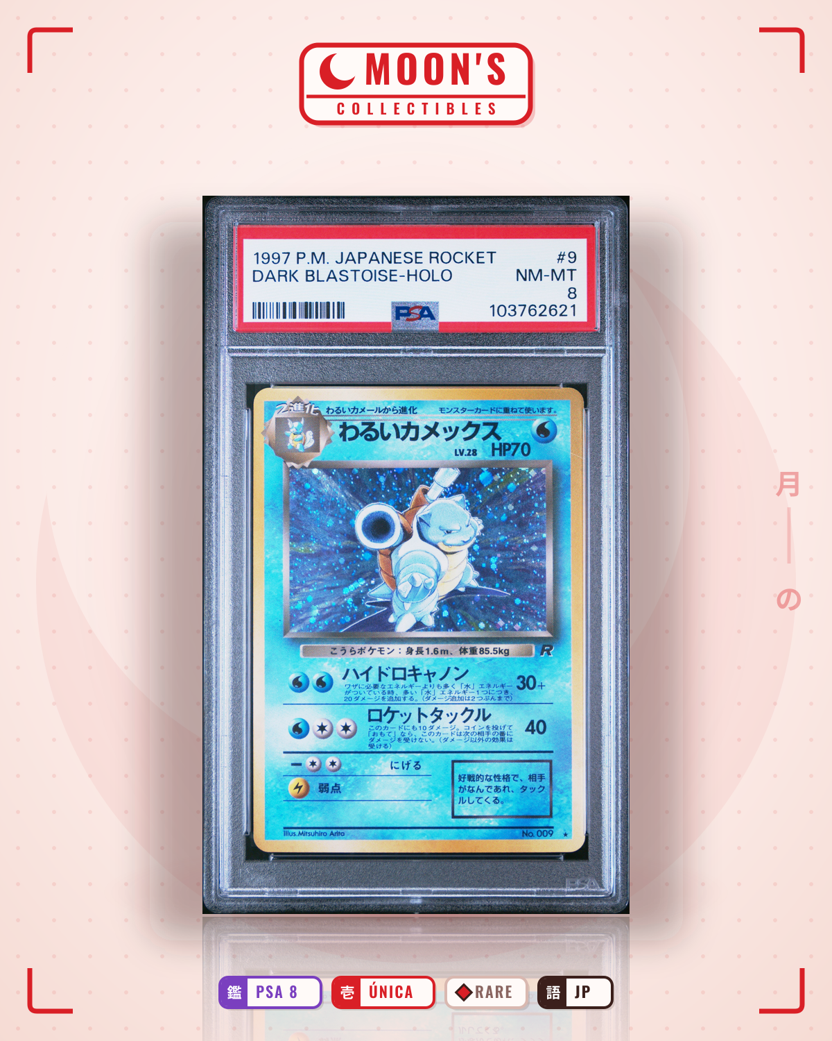 Carta Pokémon わるいカメックス · ロケット団 #No.009 (PSA 8) — pieza única en Moon's Collectibles México