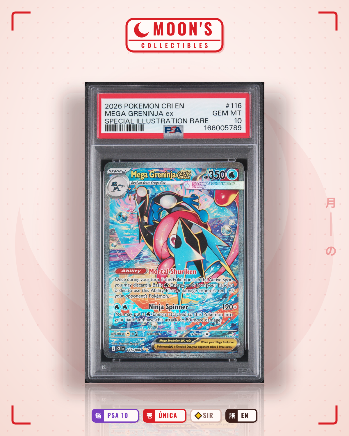 Carta Pokémon Mega Greninja ex · Chaos Rising #116/086 (PSA 10) — pieza única en Moon's Collectibles México