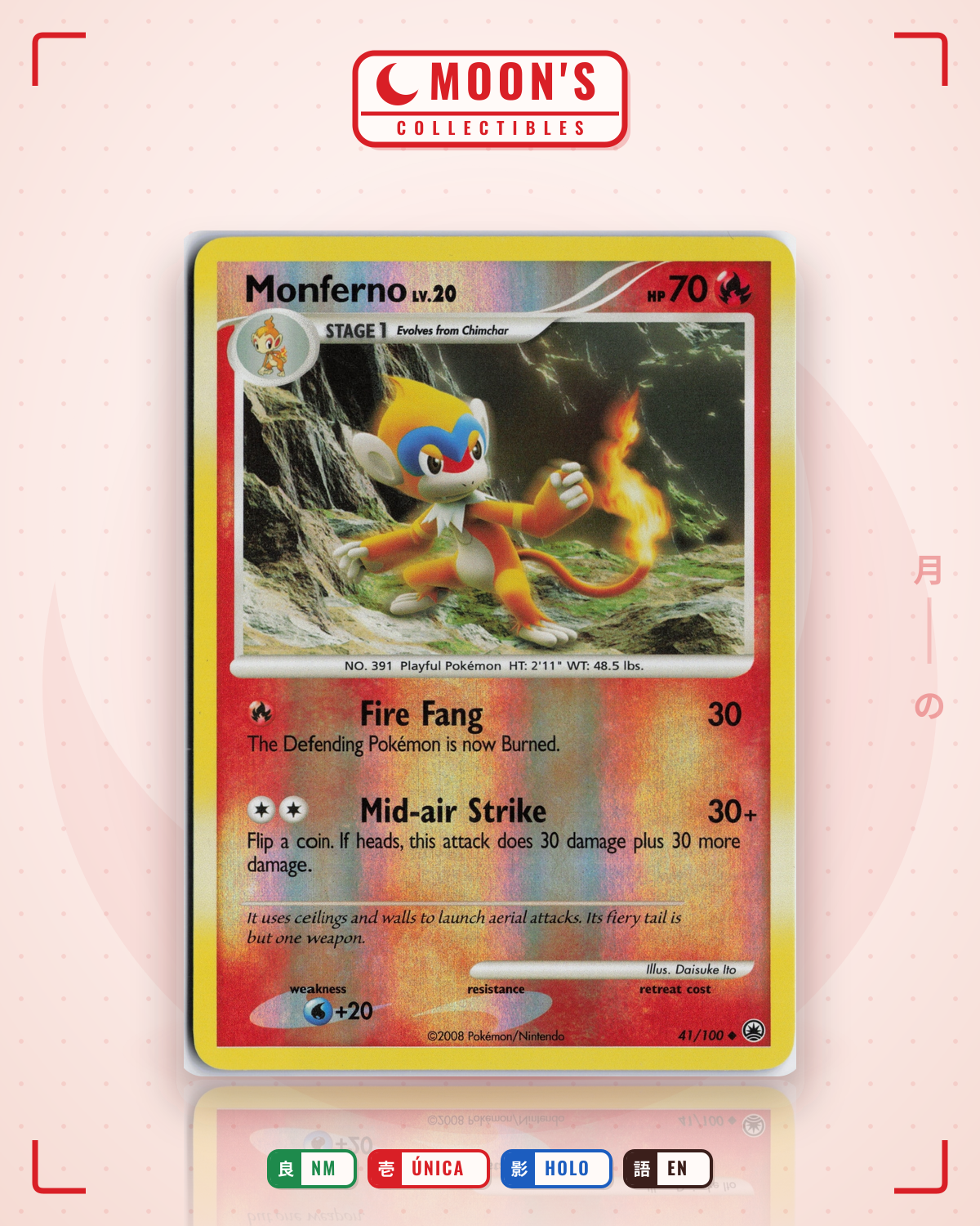 Carta Pokémon Monferno · Majestic Dawn #41/100 (NM) — pieza única en Moon's Collectibles México
