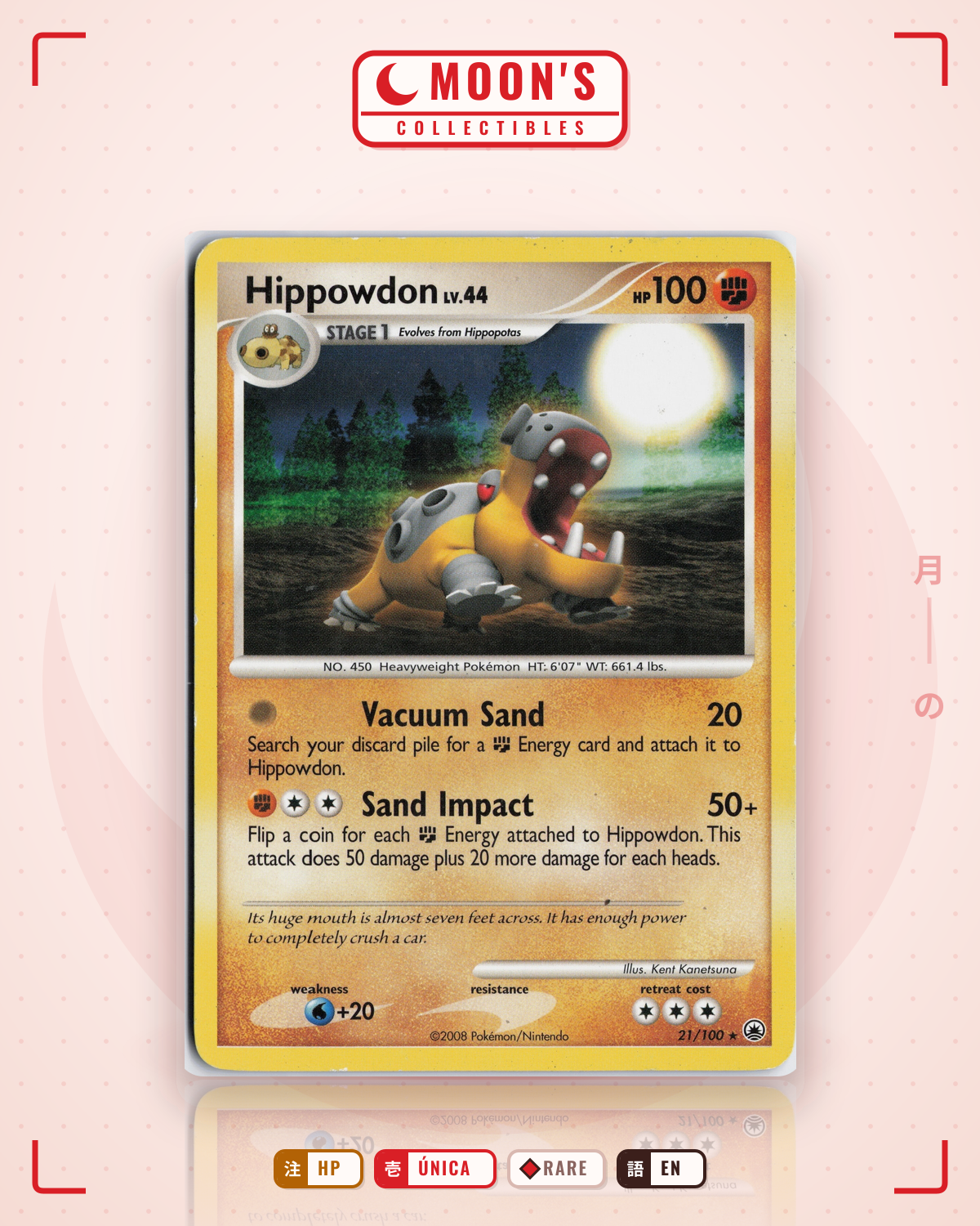 Carta Pokémon Hippowdon · Majestic Dawn #21/100 (HP) — pieza única en Moon's Collectibles México