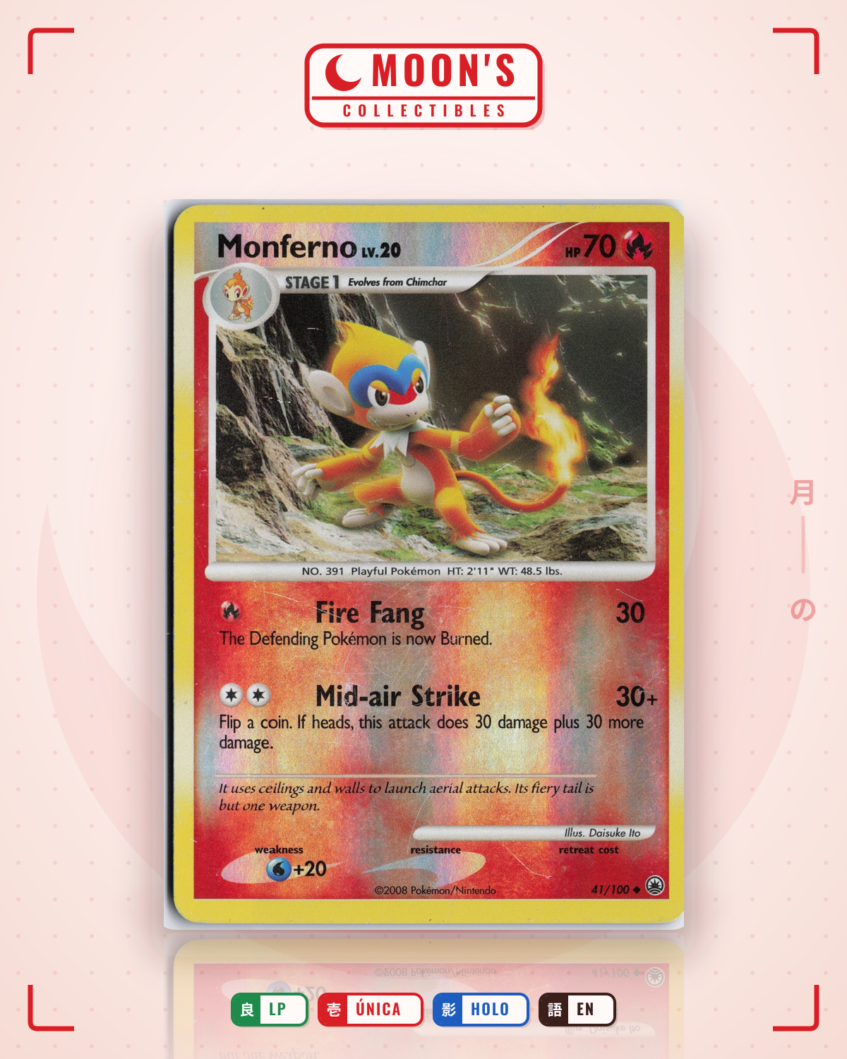 Carta Pokémon Monferno · Majestic Dawn #41/100 (LP) — pieza única en Moon's Collectibles México