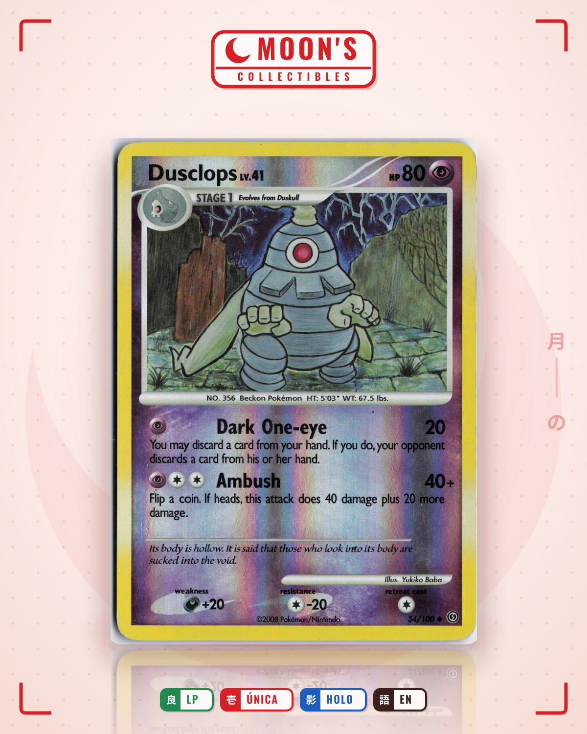 Carta Pokémon Dusclops · Stormfront #34/100 (LP) — pieza única en Moon's Collectibles México