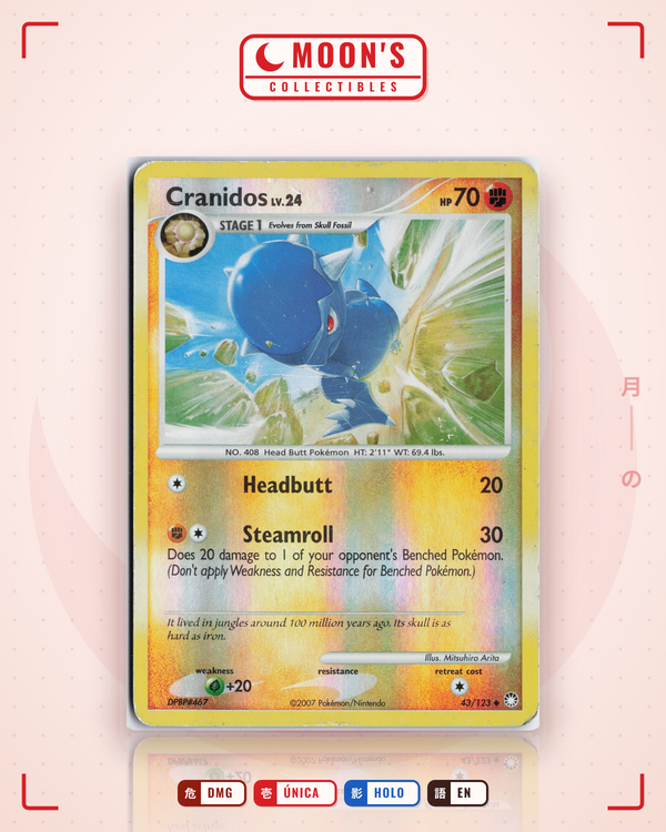 Carta Pokémon Cranidos · Mysterious Treasures #43/123 (DMG) — pieza única en Moon's Collectibles México