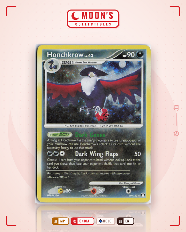 Carta Pokémon Honchkrow · Mysterious Treasures #10/123 (MP) — pieza única en Moon's Collectibles México