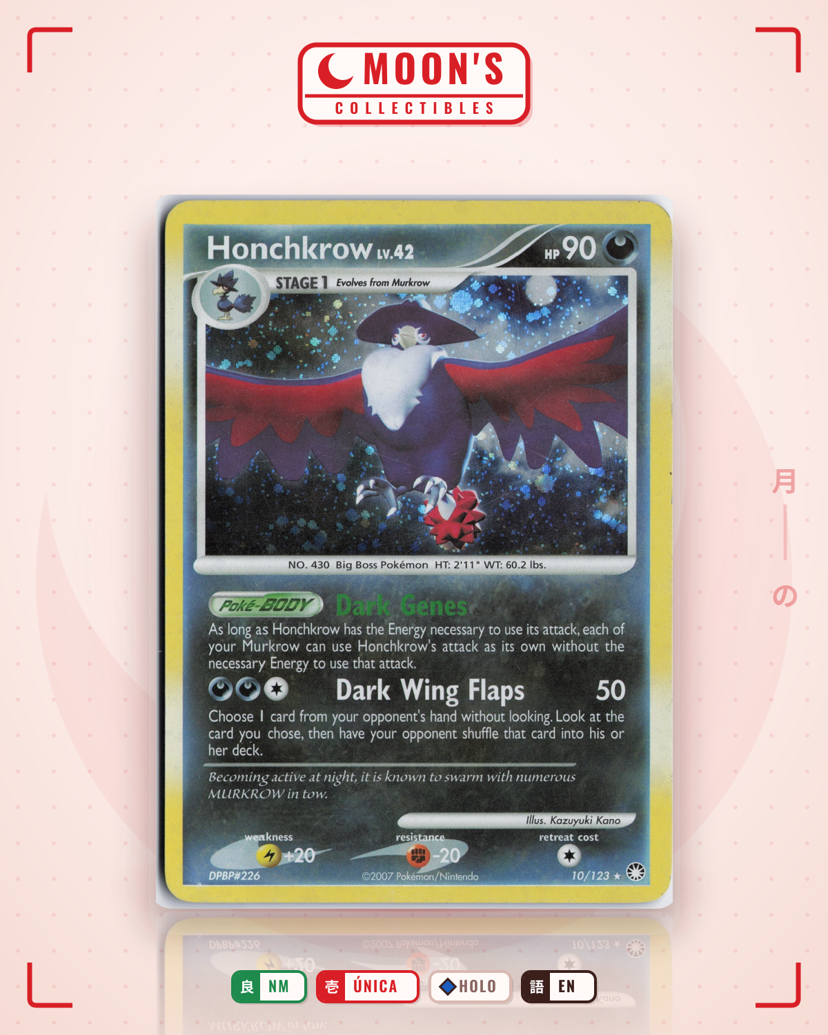 Carta Pokémon Honchkrow · Mysterious Treasures #10/123 (NM) — pieza única en Moon's Collectibles México