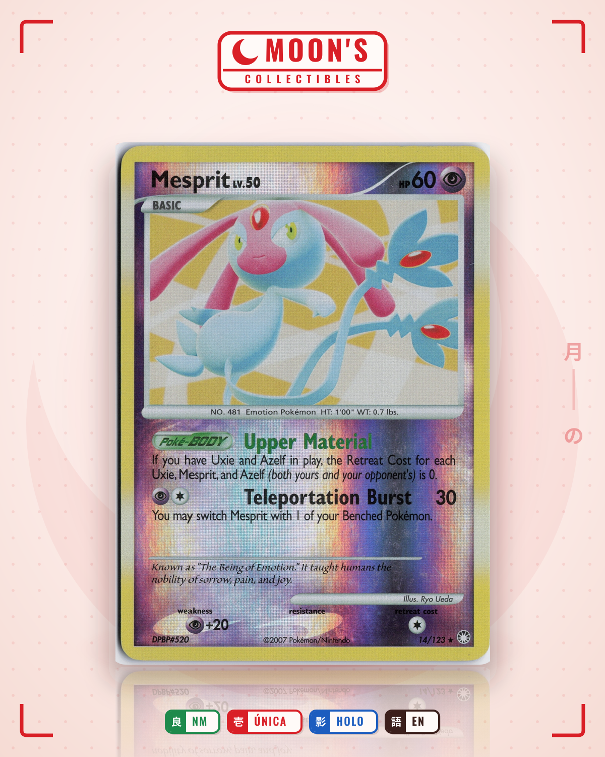 Carta Pokémon Mesprit · Mysterious Treasures #14/123 (NM) — pieza única en Moon's Collectibles México