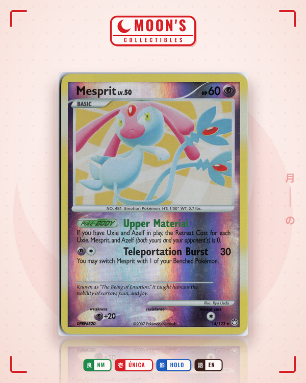 Carta Pokémon Mesprit · Mysterious Treasures #14/123 (NM) — pieza única en Moon's Collectibles México