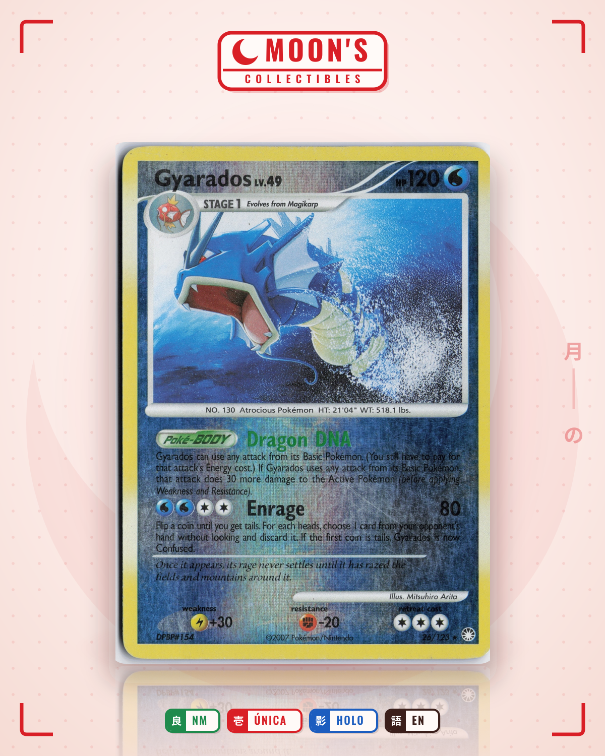 Carta Pokémon Gyarados · Mysterious Treasures #26/123 (NM) — pieza única en Moon's Collectibles México