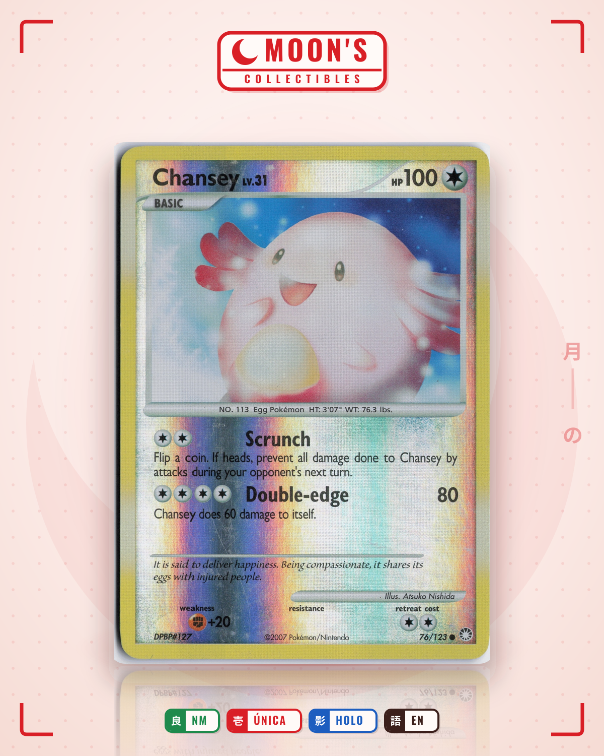 Carta Pokémon Chansey · Mysterious Treasures #76/123 (NM) — pieza única en Moon's Collectibles México