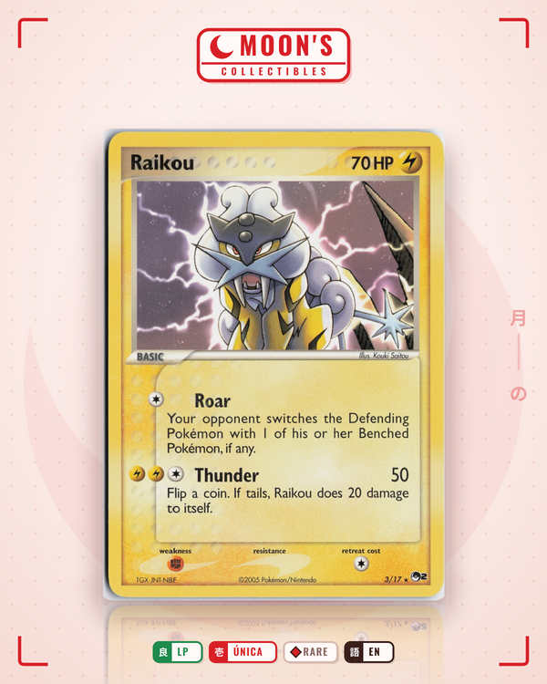 Carta Pokémon Raikou · POP Series 2 #3/17 (LP) — pieza única en Moon's Collectibles México