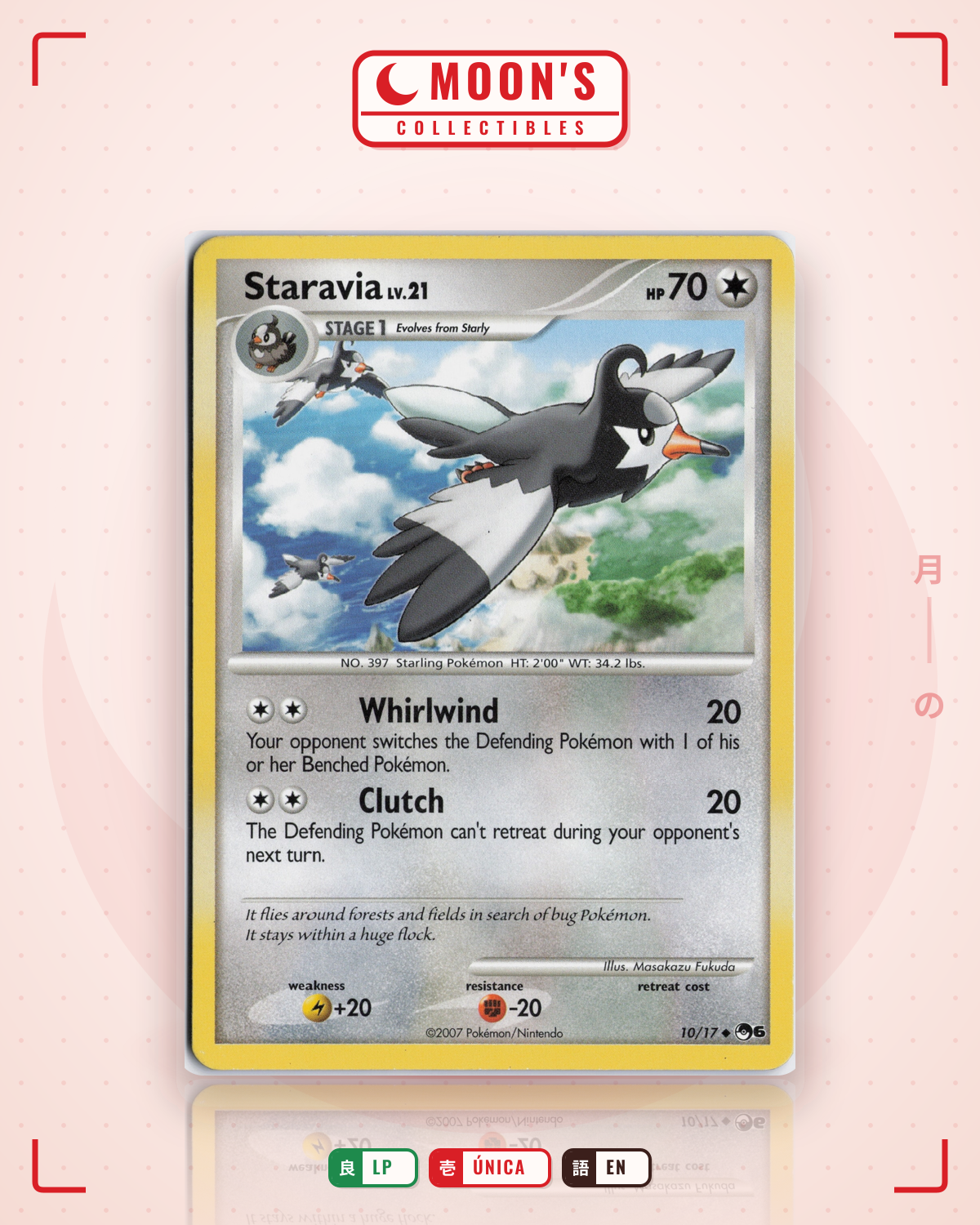 Carta Pokémon Staravia · POP Series 6 #10/17 (LP) — pieza única en Moon's Collectibles México