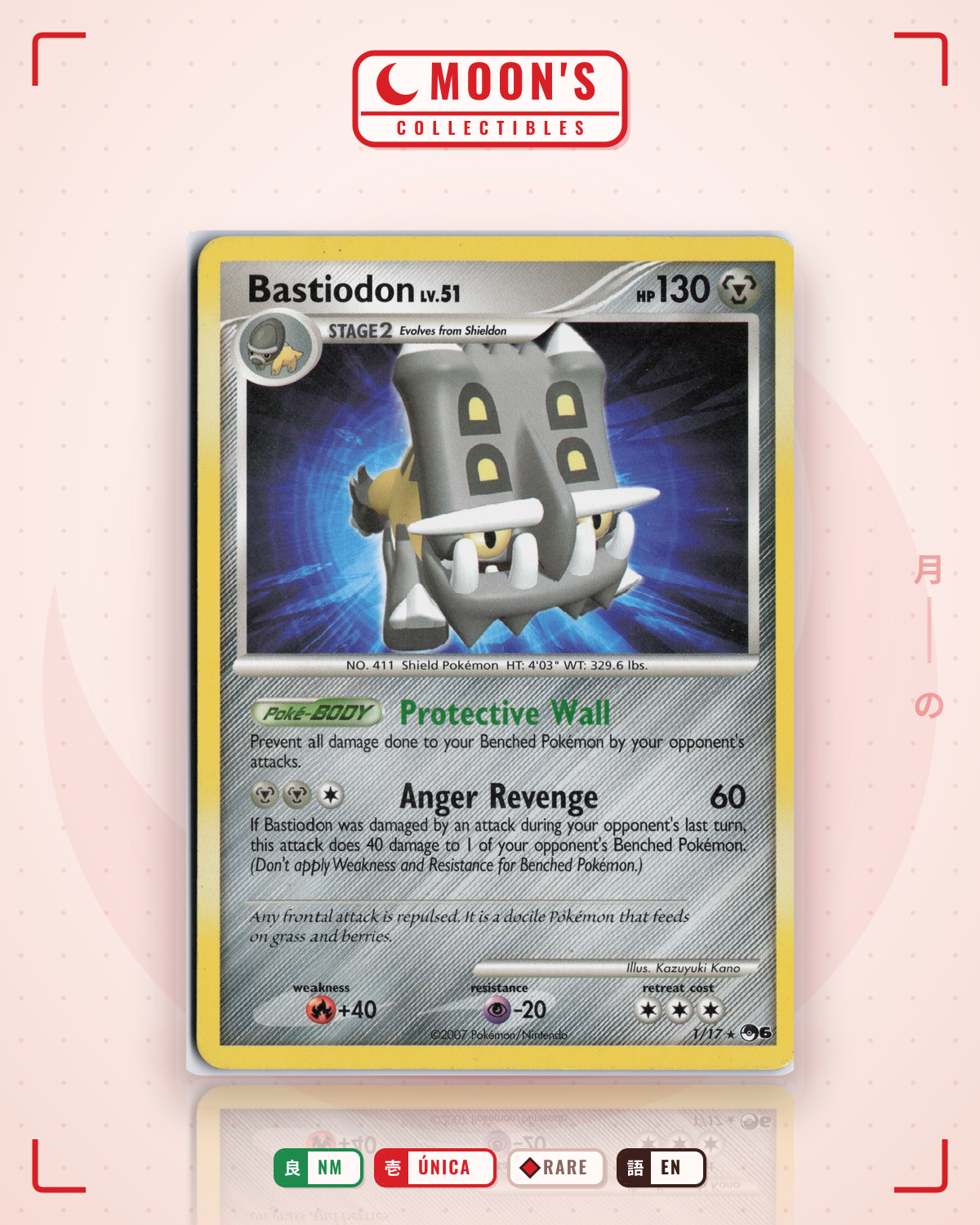 Carta Pokémon Bastiodon · POP Series 6 #1/17 (NM) — pieza única en Moon's Collectibles México
