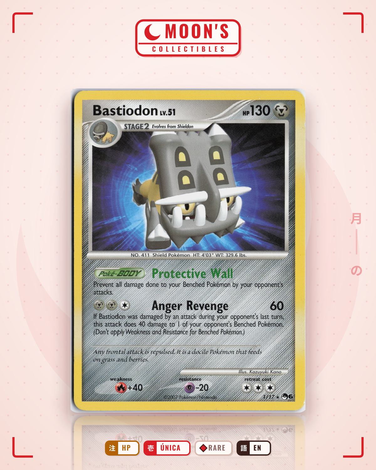 Carta Pokémon Bastiodon · POP Series 6 #1/17 (HP) — pieza única en Moon's Collectibles México