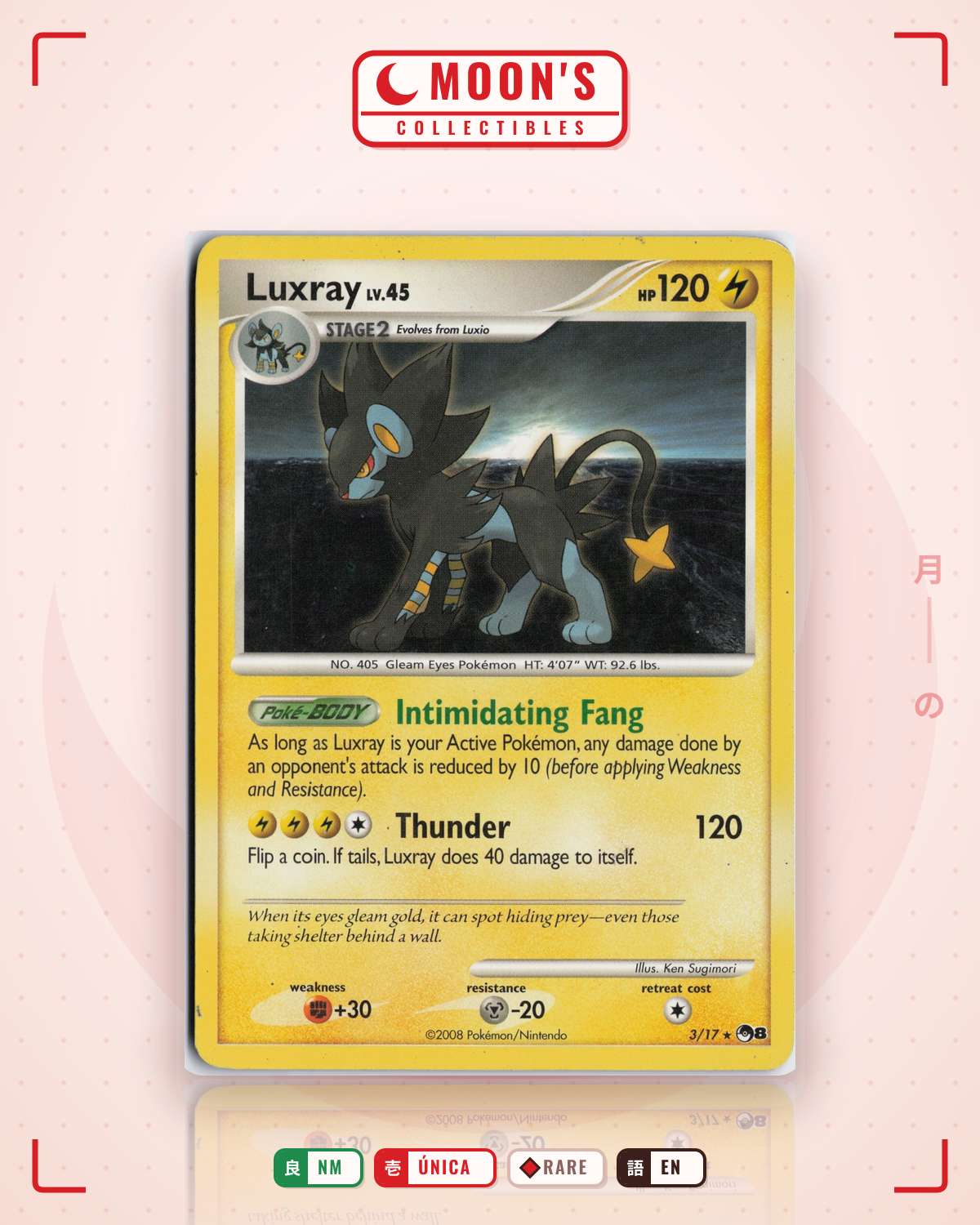 Carta Pokémon Luxray · POP Series 8 #3/17 (NM) — pieza única en Moon's Collectibles México
