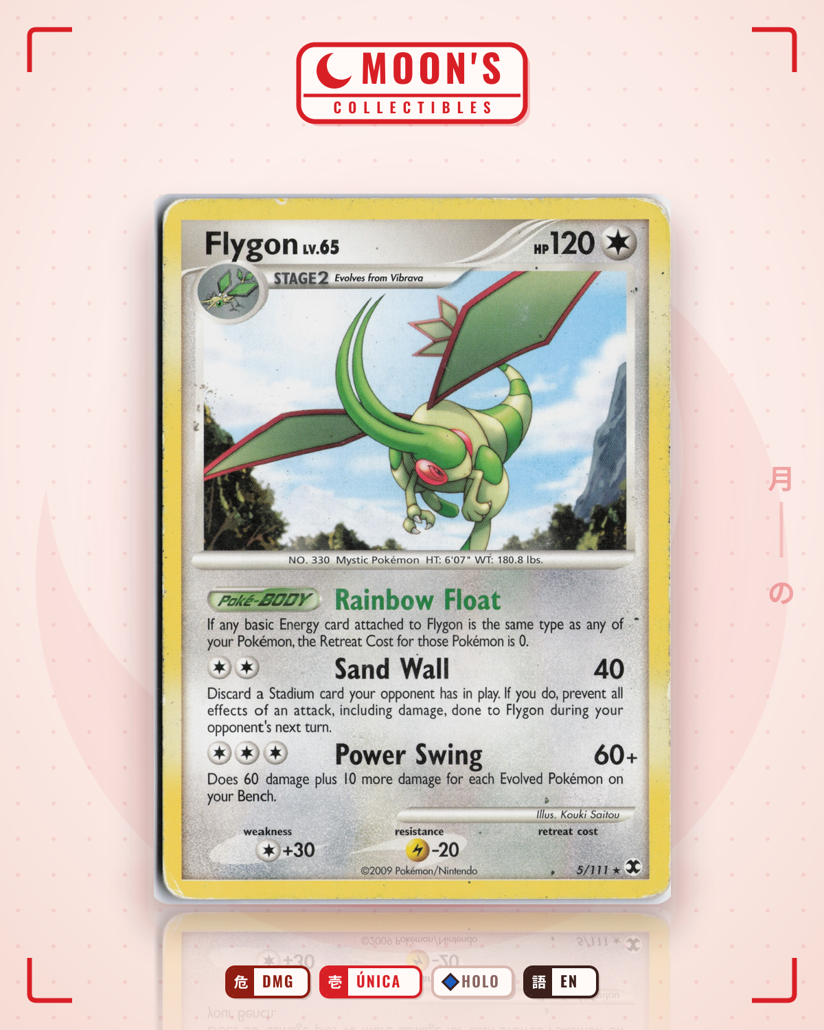 Carta Pokémon Flygon · Rising Rivals #5/111 (DMG) — pieza única en Moon's Collectibles México