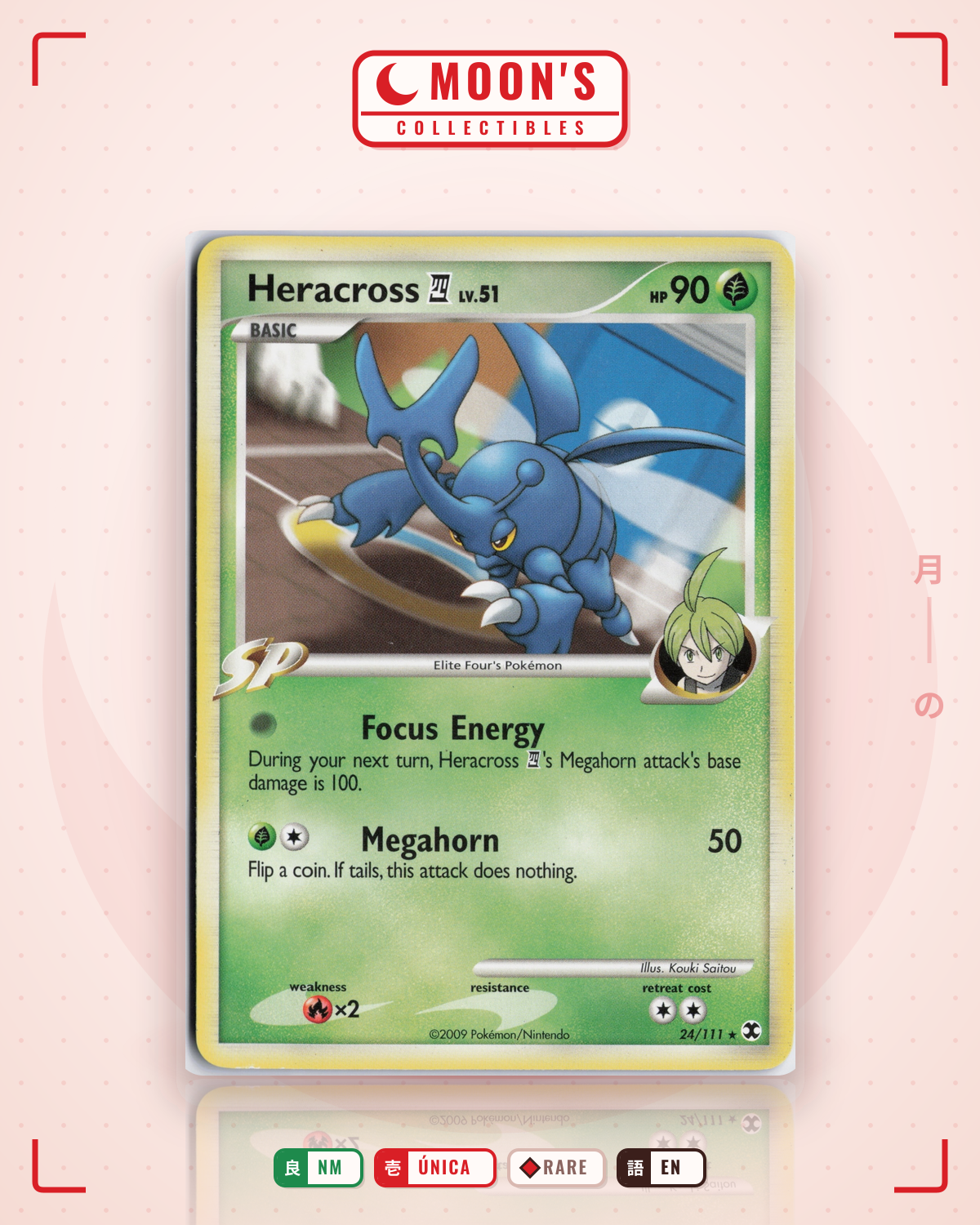 Carta Pokémon Heracross E4 · Rising Rivals #24/111 (NM) — pieza única en Moon's Collectibles México