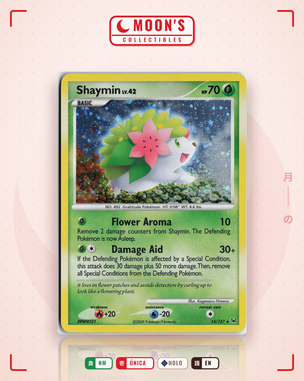 Carta Pokémon Shaymin · Platinum #14/127 (NM) — pieza única en Moon's Collectibles México