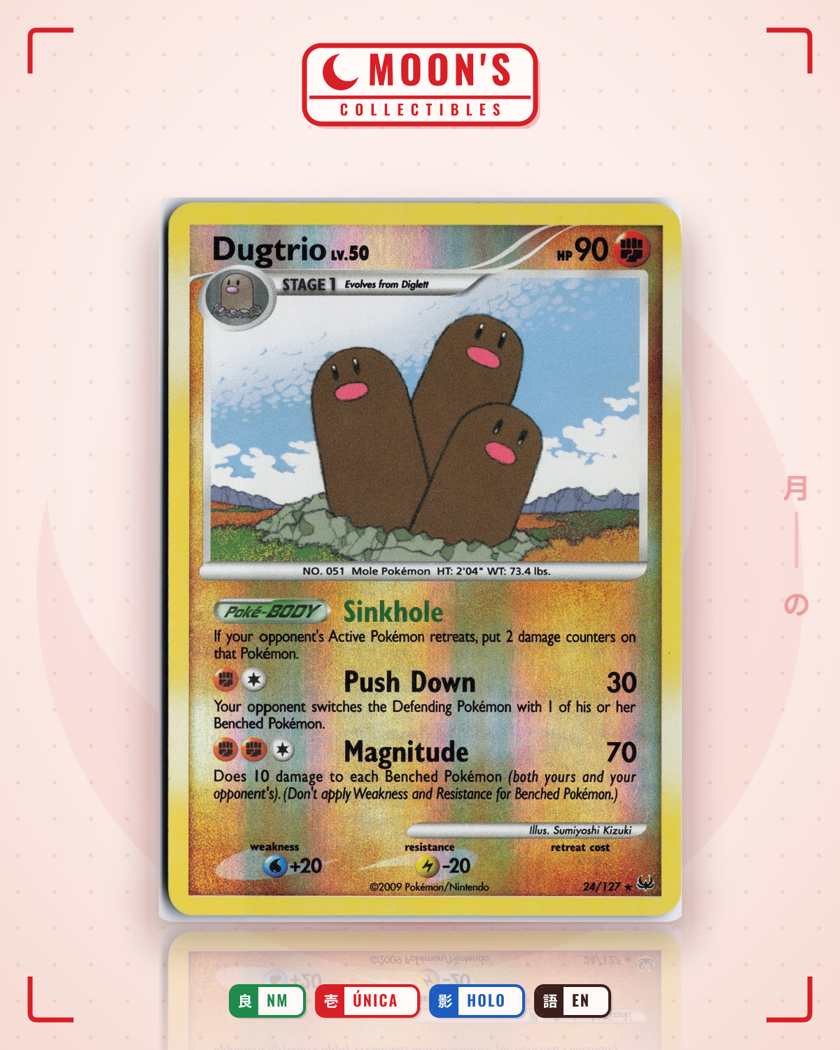 Carta Pokémon Dugtrio · Platinum #24/127 (NM) — pieza única en Moon's Collectibles México