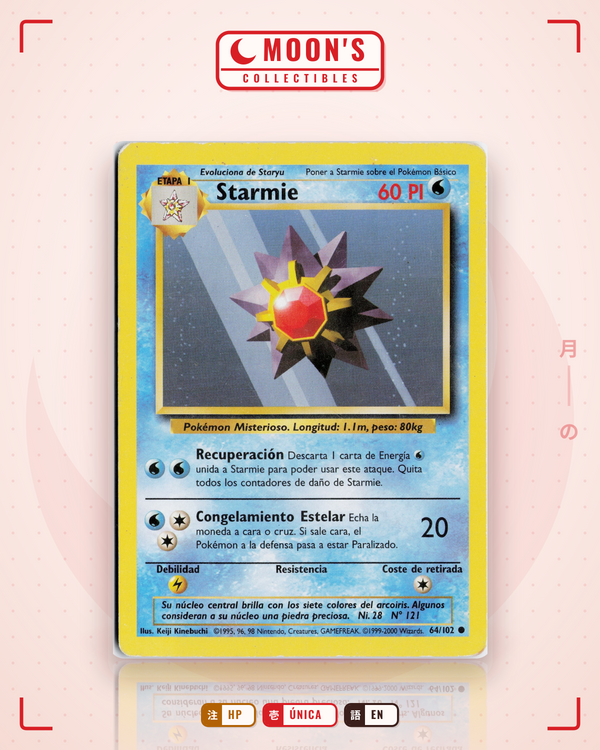 Carta Pokémon Starmie · Base #64/102 (HP) — pieza única en Moon's Collectibles México
