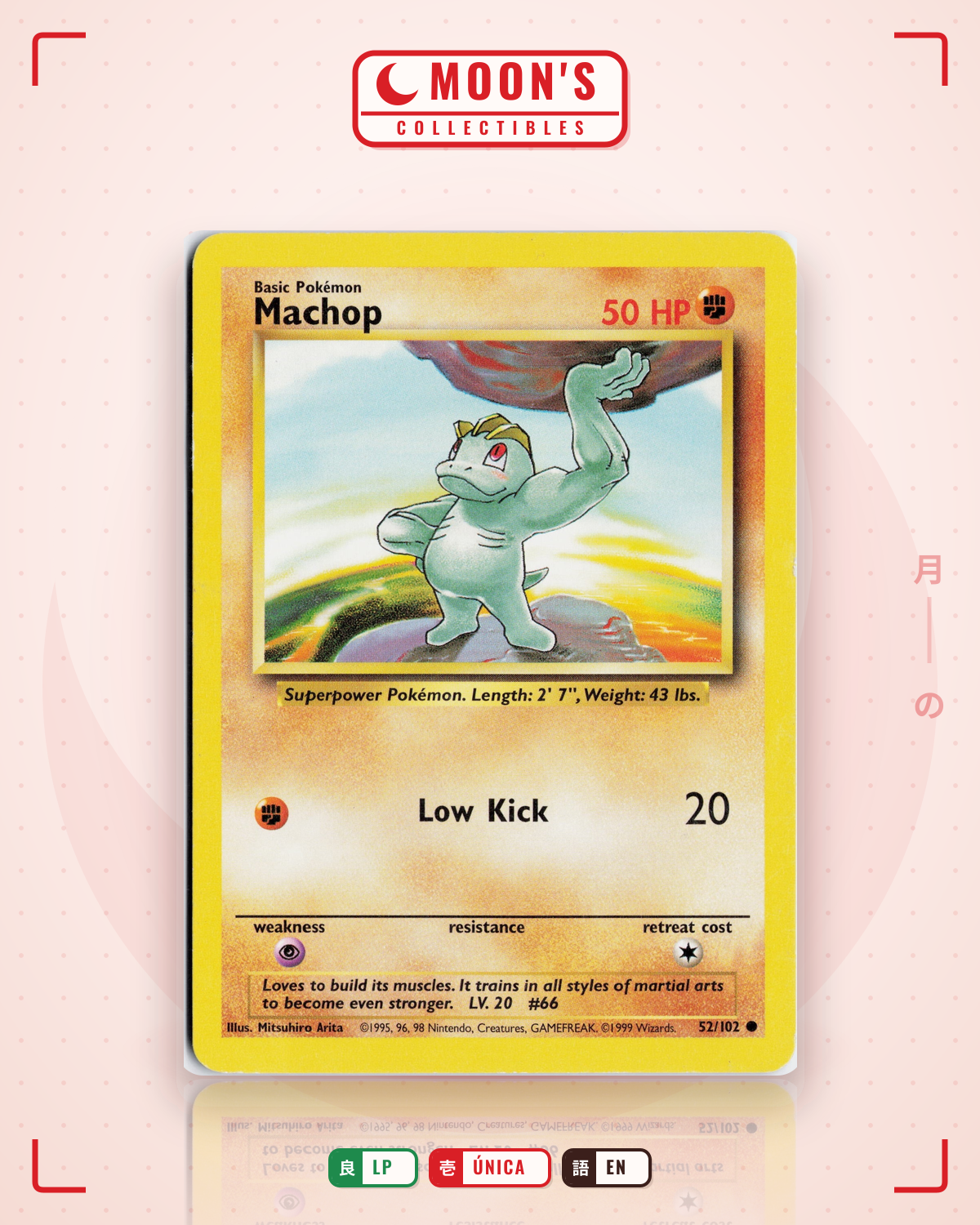 Carta Pokémon Machop · Base #52/102 (LP) — pieza única en Moon's Collectibles México