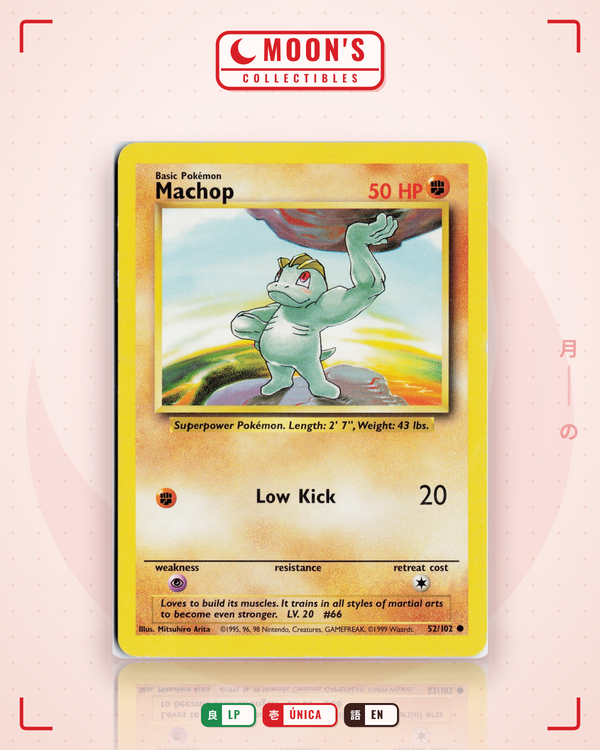 Carta Pokémon Machop · Base #52/102 (LP) — pieza única en Moon's Collectibles México