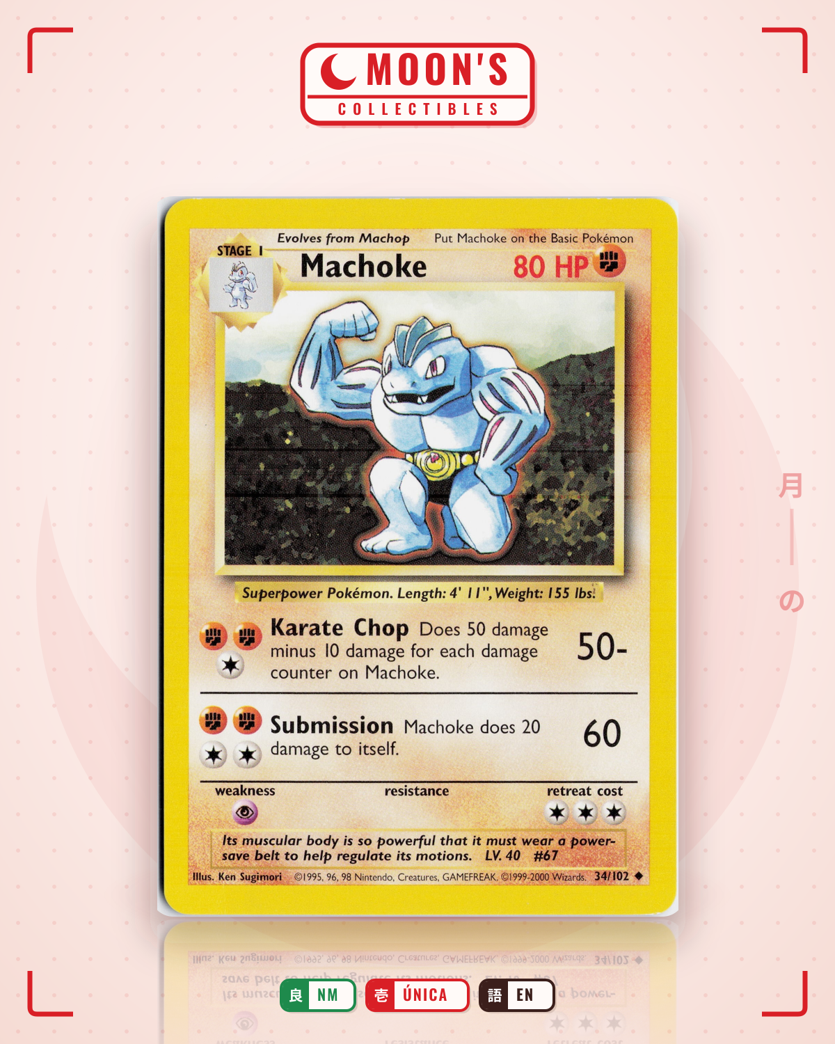 Carta Pokémon Machoke · Base #34/102 (NM) — pieza única en Moon's Collectibles México