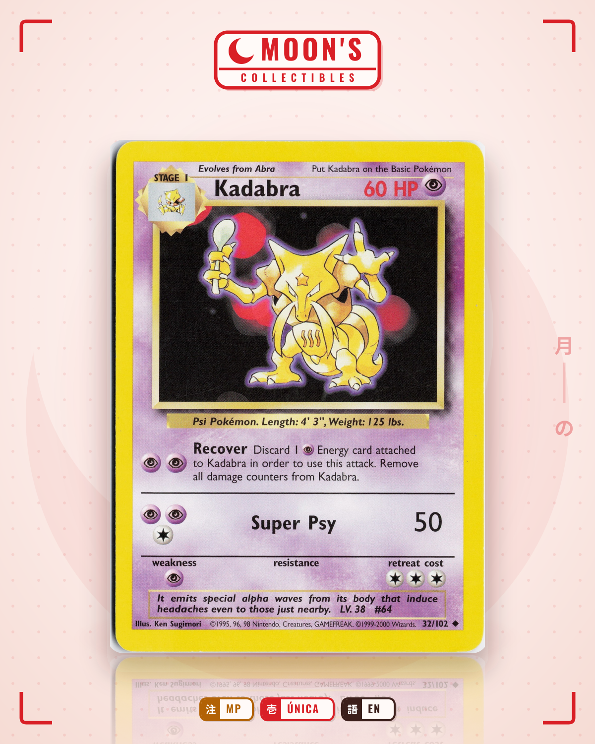 Carta Pokémon Kadabra · Base #32/102 (MP) — pieza única en Moon's Collectibles México
